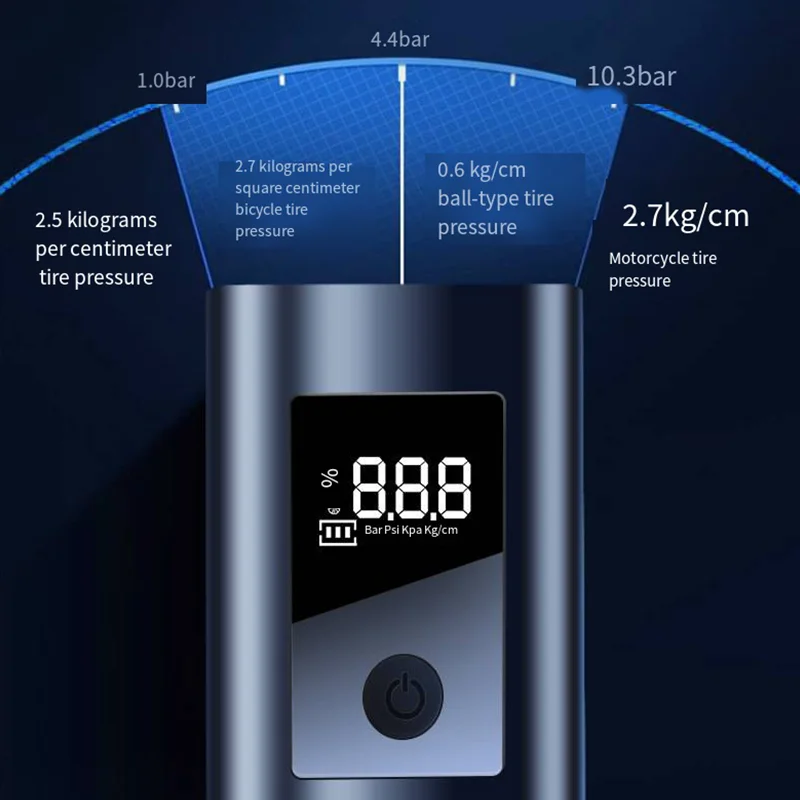 Беспроводной воздушный насос с цифровым дисплеем, двигателем мощностью 80 Вт, быстрым накачиванием и высокоточным мониторингом давления