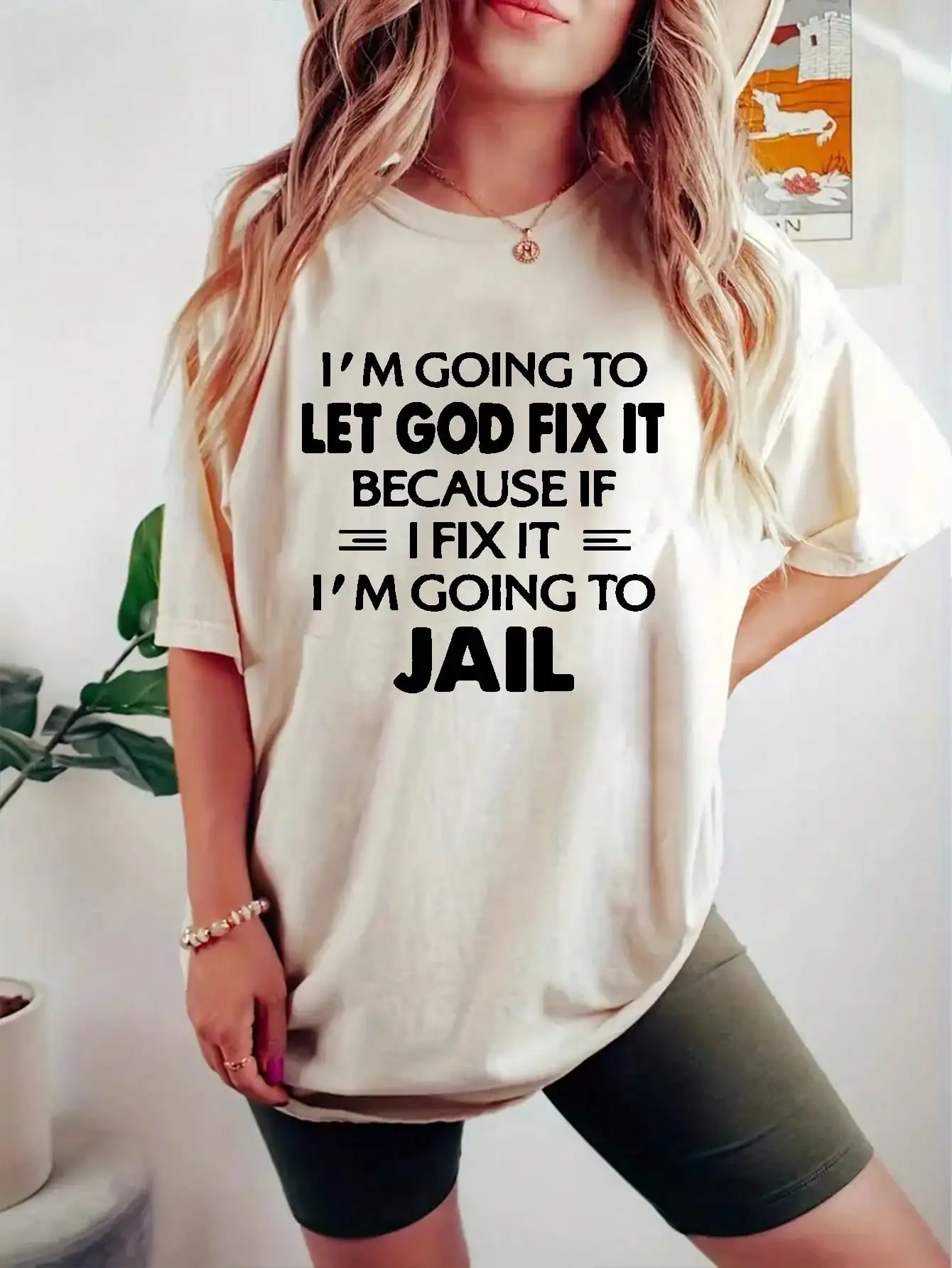 Casual loose plus size women's style - round neck slogan printed solid color short sleeved T-shirt top suitable for daily travel view 4