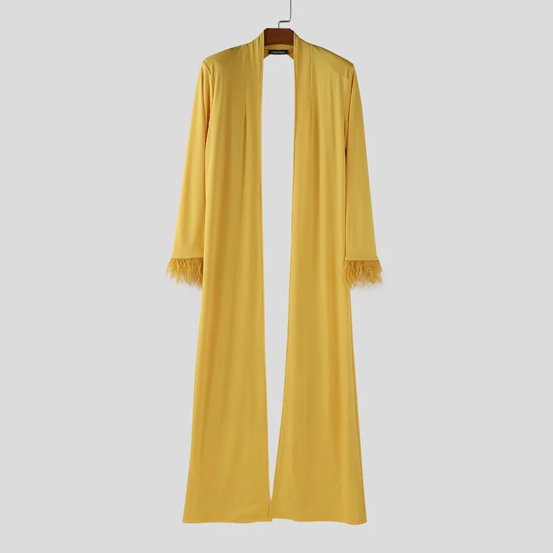 

INCERUN Men Irregular Trench Tassel Patchwork Long Sleeve Backless Men Cardigan Open Stitch Fashion Casual Long Style Thin Coats