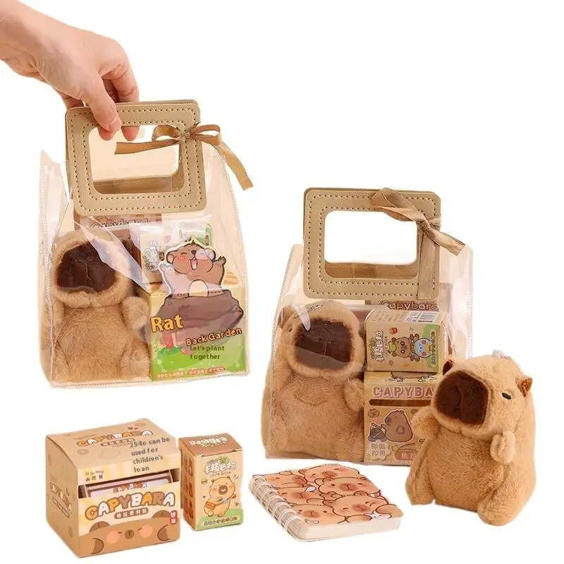 Unique Student Stationery Set with Kawaii Capybara Design: Pen, Stickers, Notebook, Plush Pendants, Handbag, & Rewards