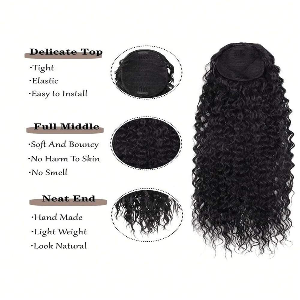 Human Hair Extensions Deep Water Wave Drawstring Ponytail Kinky Curly Brazilian Natural Black With Clip Ins Ponytail