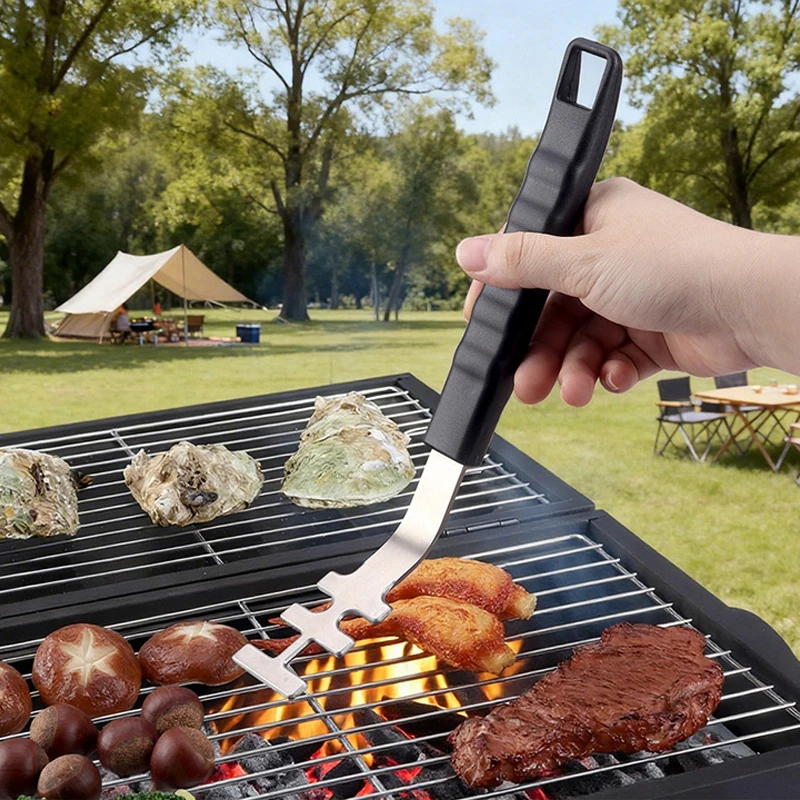 Verbrühungssicherer Grillrostheber aus Gusseisen mit Hebelverschluss und Greifgriff für Barbecue-Grills