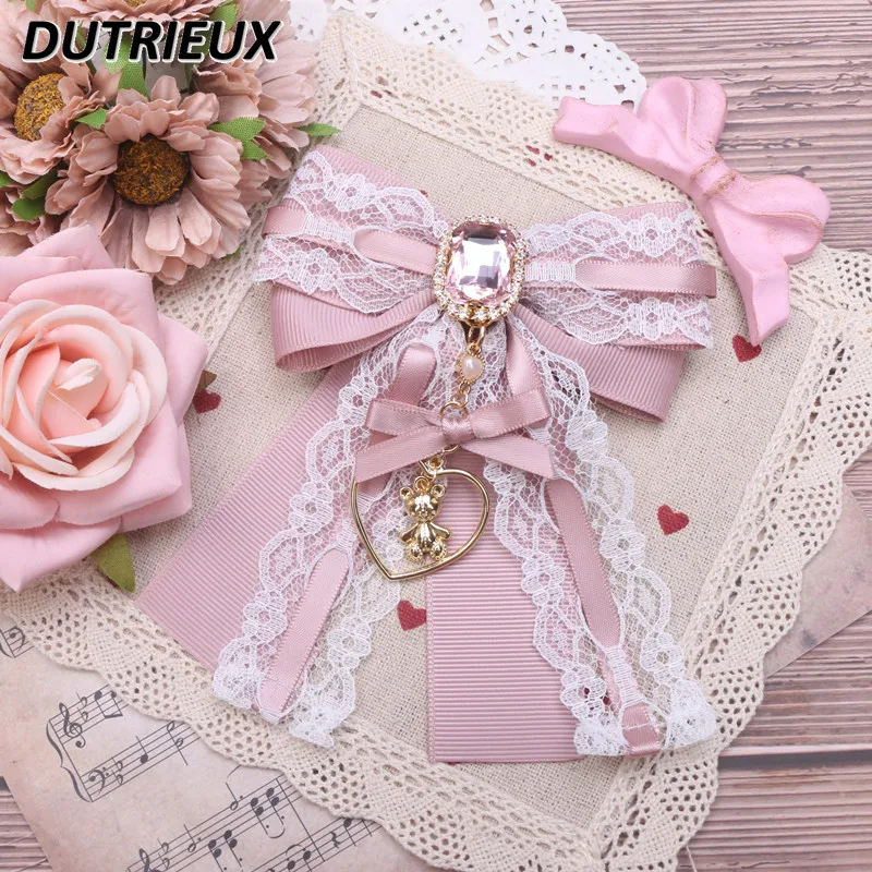 

Lolita Bow Kawaii Headwear Japanese Style Girl Sweet Cute Hair Pin Lace Ribbon Pendant Barrettes Hair Clips Accessories Women