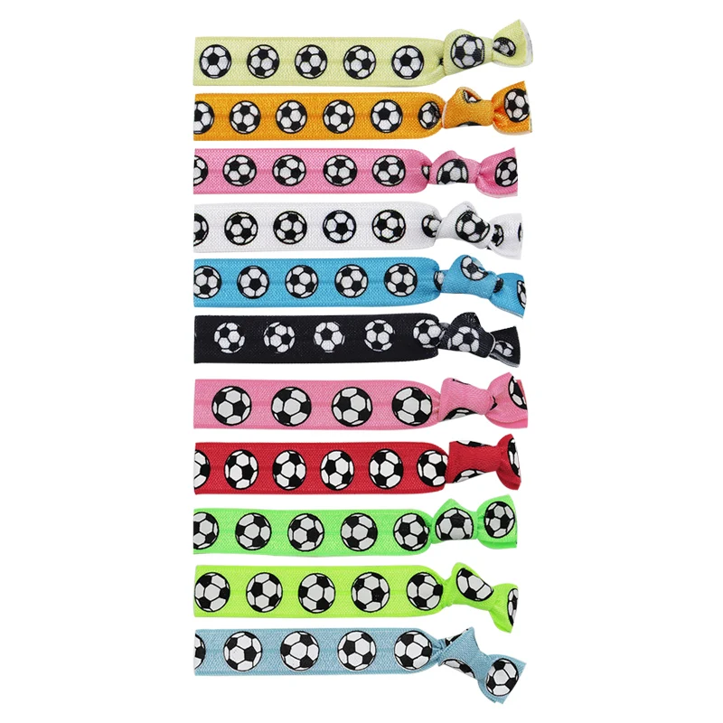 30Pcs Football Soccer Sports Fold Over Elastic Band FOE Hair Tie Ponytail Holder Hair Accessories Bracelets Wristbands