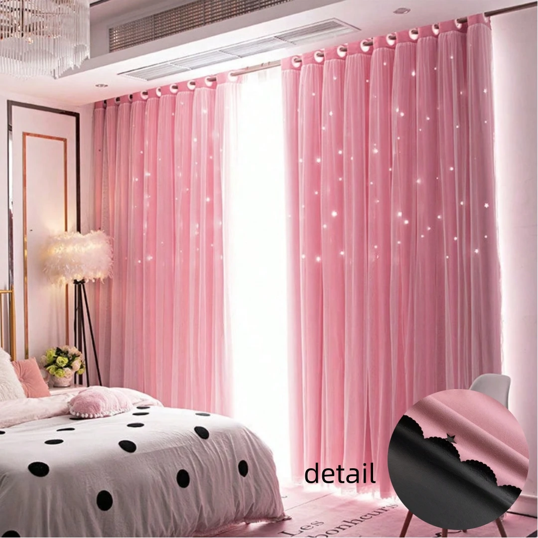 Double-Layer Hollow Star-Cutout Regular Window Drapes, Lightweight Home Decorative Curtains for Bedroom, Nurseries - Low Iron on Front Side, Dreamcore Ethereal Princess-Aesthetic Living Room Curtains, Home Decorative