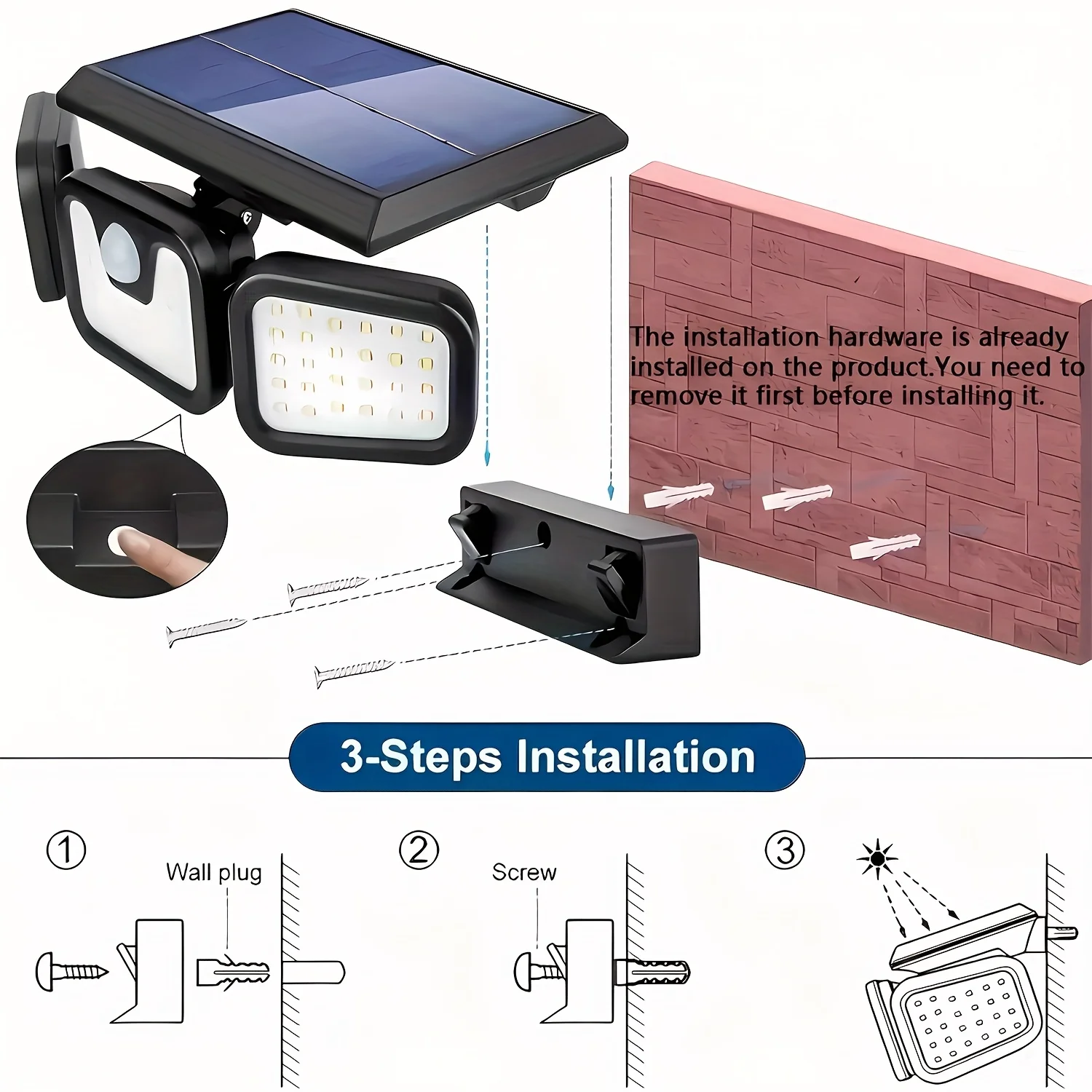 74 LED Solar Motion Sensor Light Outdoor Wall Front Door Yard Garage Pathway Christmas Lighting 3 Brightness Modes Solar Powered image 4