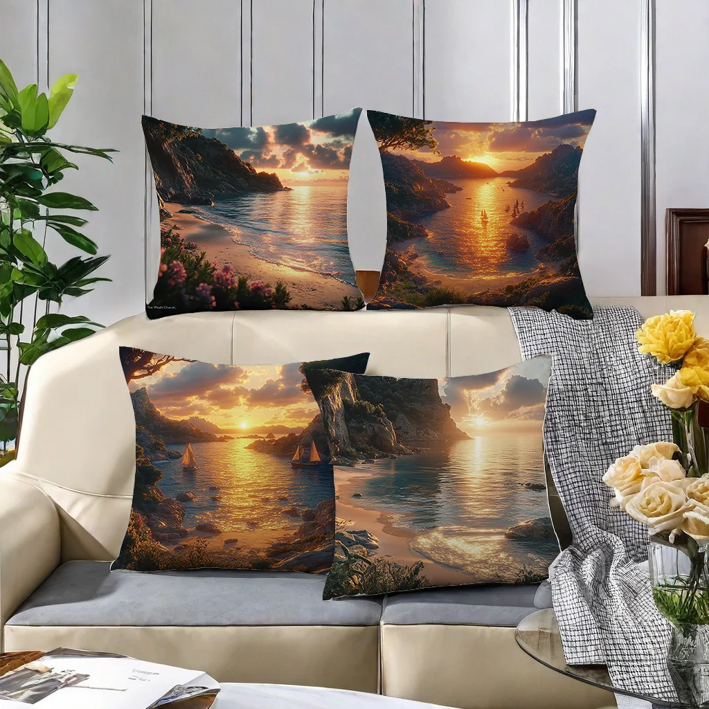 4-Piece New Pillowcase Set – Coastal Cottage & Beach Scenery Designs
