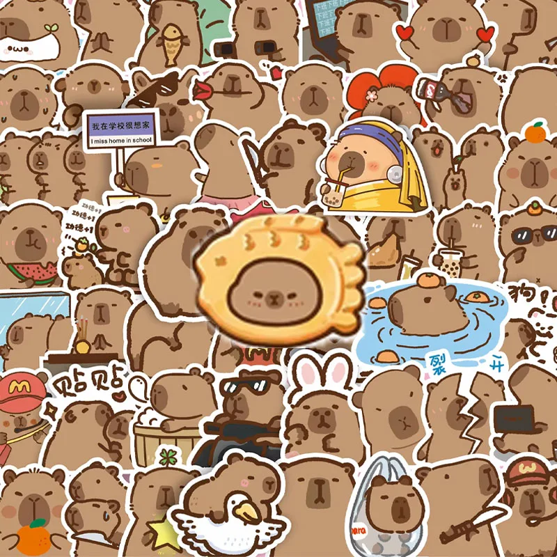 

100 шт., милая наклейка с изображением капибары, сделай сам, детский телефон, канцелярские наклейки, ПВХ, граффити, наклейка, эстетический декоративный альбом для вырезок