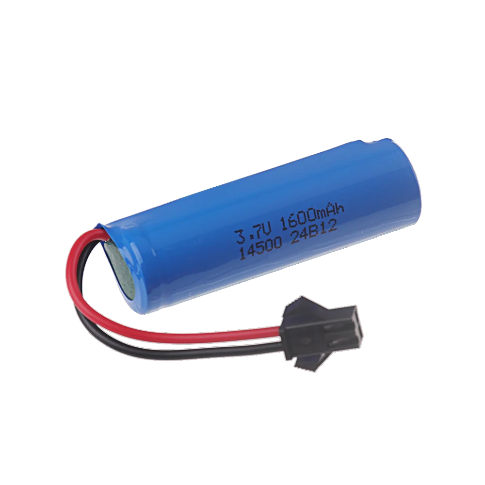 14500 3.7V 1600mAh Lithium Ion Rechargeable Battery with SM-2P plug for Stunt Dump Car Boat Tank Truck Replacement Toy Accessory