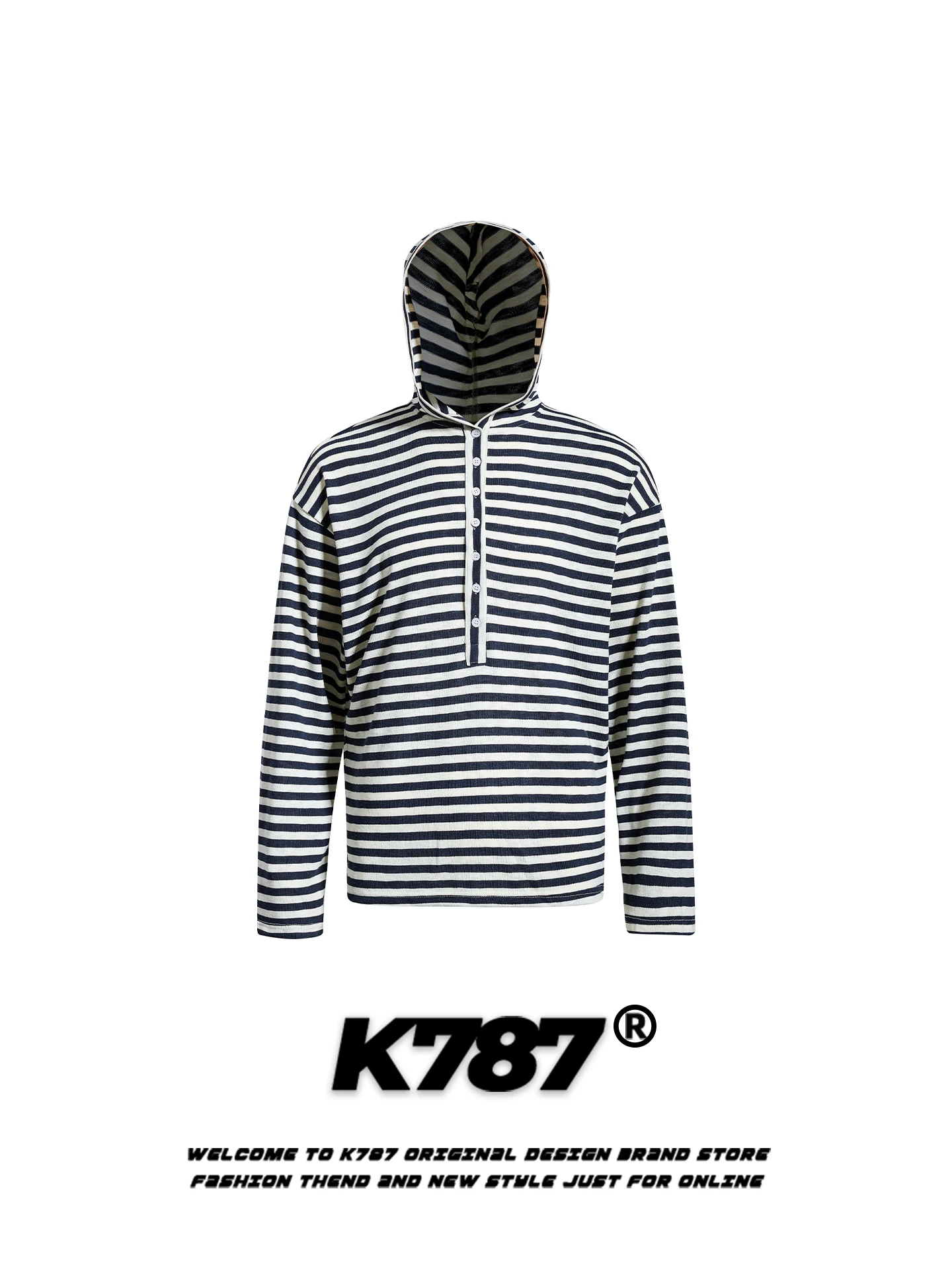 

K787 Американский ретро-худи в полоску с капюшоном, свободный крой, повседневный, модный, весенний, для пар, топ из полиэстера и хлопка S...