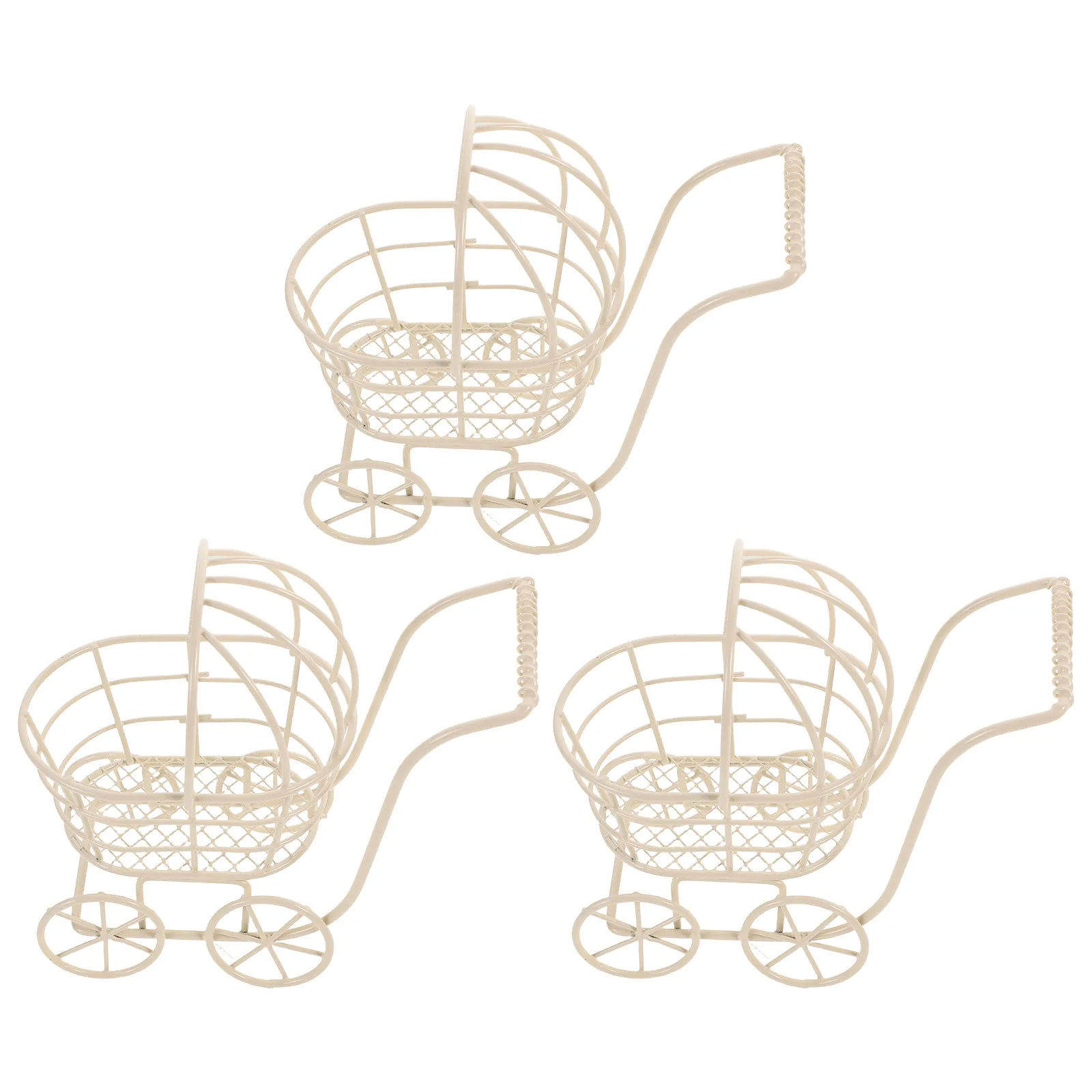 

3Pcs Baby Stroller Miniature Metal Wire Strollers Stylish Living Room Furniture Accessories for Kids Pretend Play Imaginative