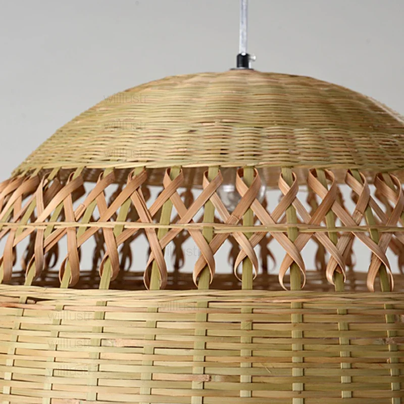 Handmade Bamboo Pendant Lamp Hollowed-out Design for Dining Living Room Hotel Restaurant Suspension Ceiling Chandelier