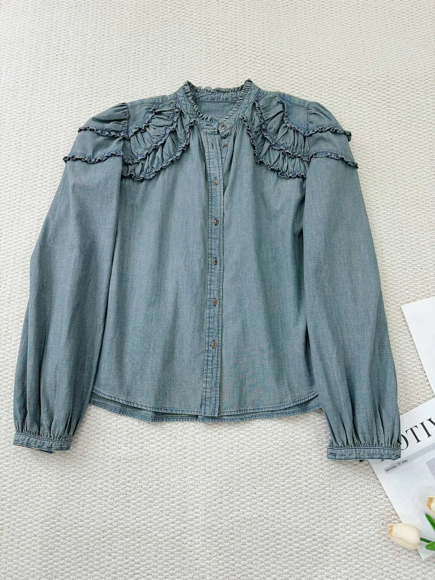 

2025 summer autumn new women vintage ruffles long sleeve shirt female high quality casual blouse tops gdnz