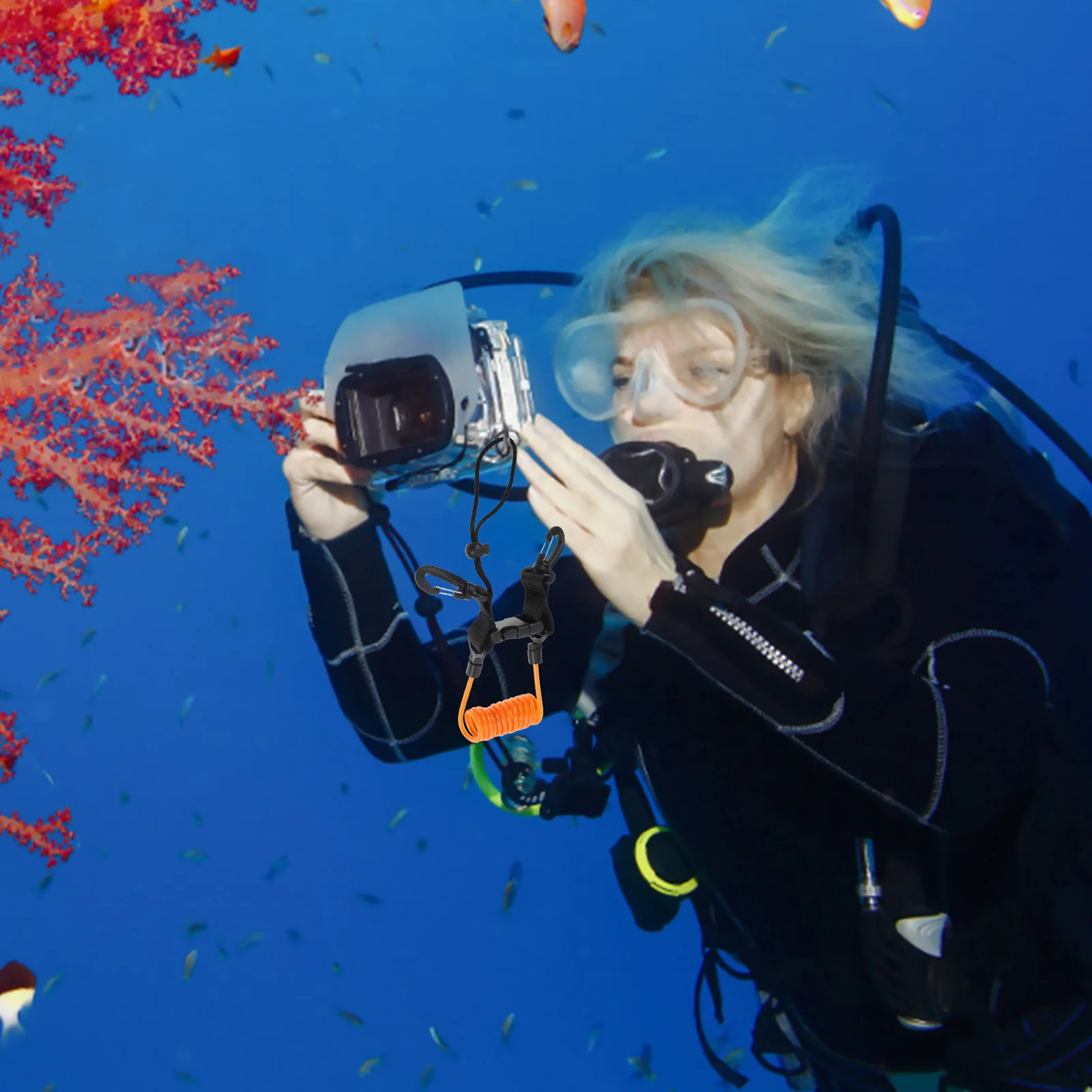 الغوص الحبل للكاميرا قابل للسحب الربيع حبل شريط للرسغ الإفراج السريع كليب العائمة الحبل للغطس
