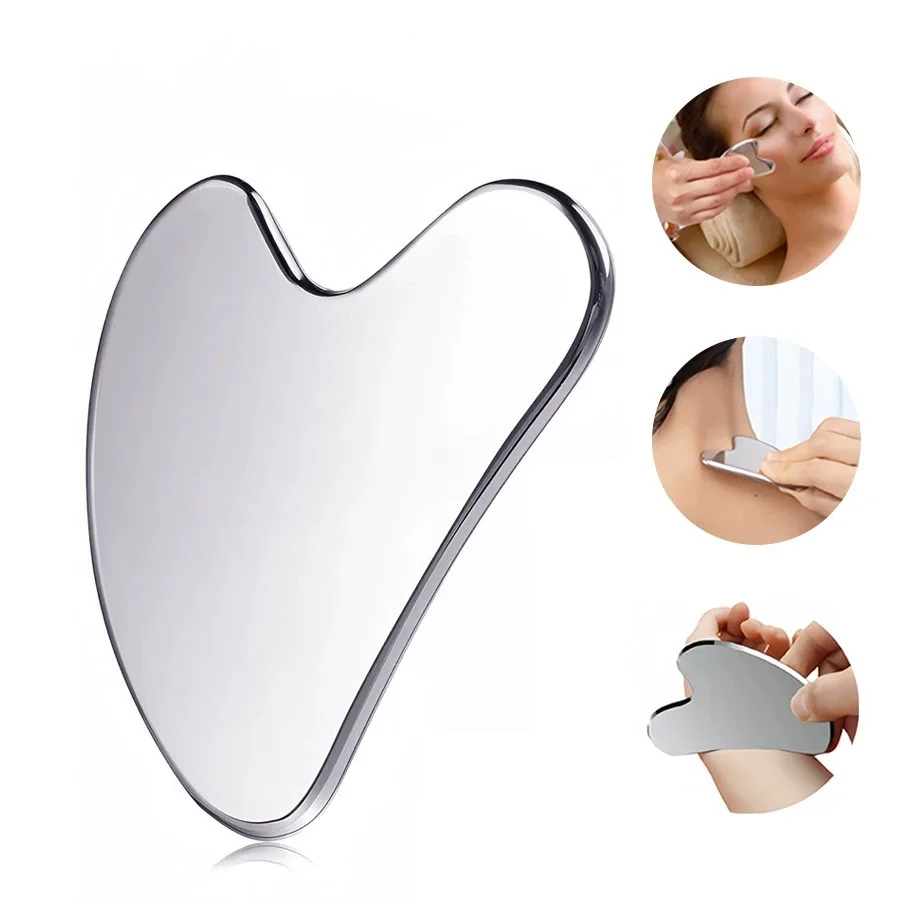 2pcs Stainless Steel Facial Gua Sha Massage Firming Tools Large Size Neck Body Face Metal Scraping Board Beauty Skin Care Set