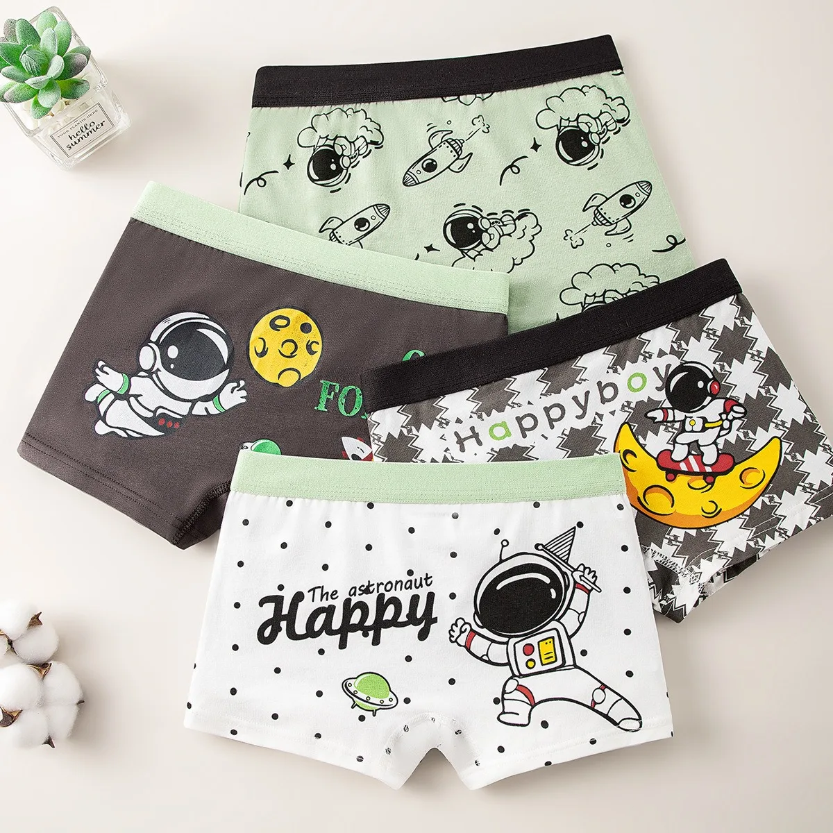 4-Piece Elastic Cotton Boys Boxer Brief Comfortable Wearing Children's Underwear Cool Astronaut Galaxy Pattern Kids Boxer Shorts - view 2