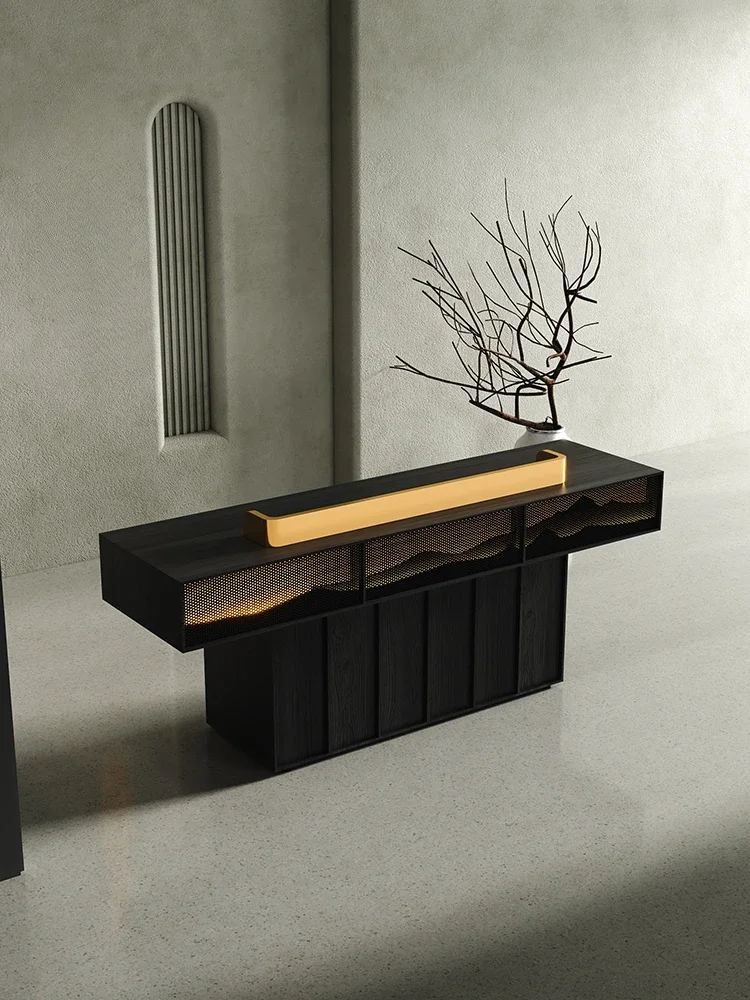 Black tea shop cashier counter new Chinese luxury modern office reception desk front desk