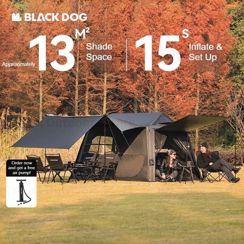 BLACKDOG Outdoor Automatic Inflatable Tent 15s Quick Opening One Room Three Halls Waterproof Sunshade For Camping Picnic Family