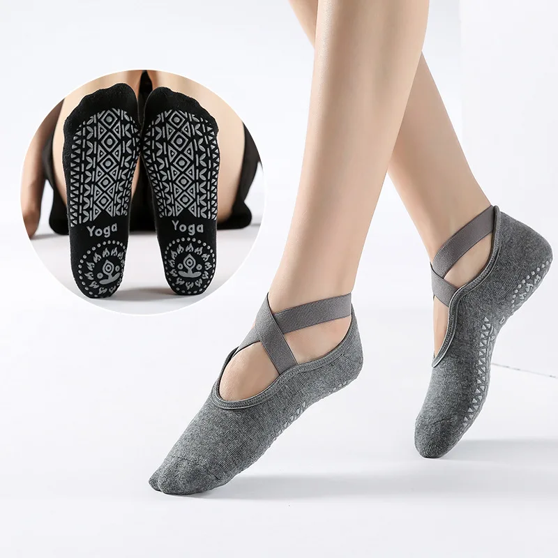 Calcetines de Yoga antideslizantes para mujer, medias de algodón con tiras, Ideal para Pilates, Ballet, baile, descalzo, entrenamiento, 1 par