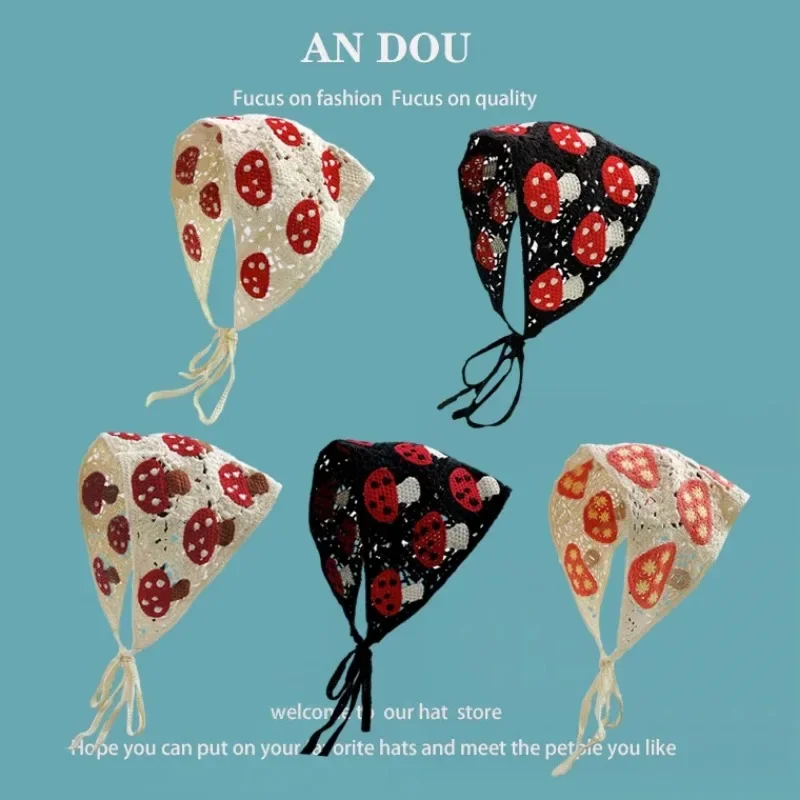 

Женский трикотажный шарф-повязка, милая повязка на голову во французском стиле для путешествий, головной убор, модная повязка на голову с грибами, весна-лето