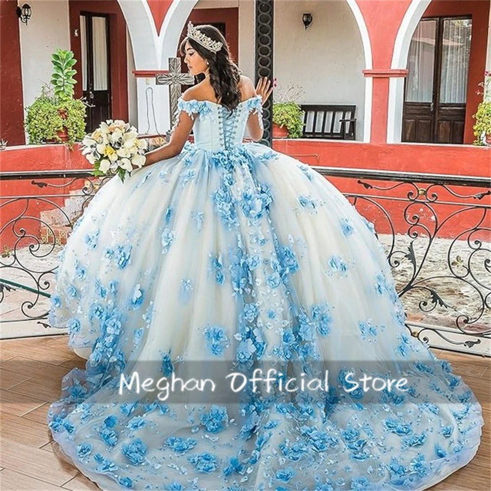 Vestidos de quinceañera con hombros descubiertos, vestido de baile con cuentas, flores 3D, vestido de lujo para cumpleaños de 2025, vestido Formal dulce 15 16 personalizado