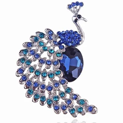 Retro Blue Crystal Rhinestone Peacock Brooches for Women Bird Suit Dress Pin Wedding Party Office Brooch Vintage Jewelry Gift