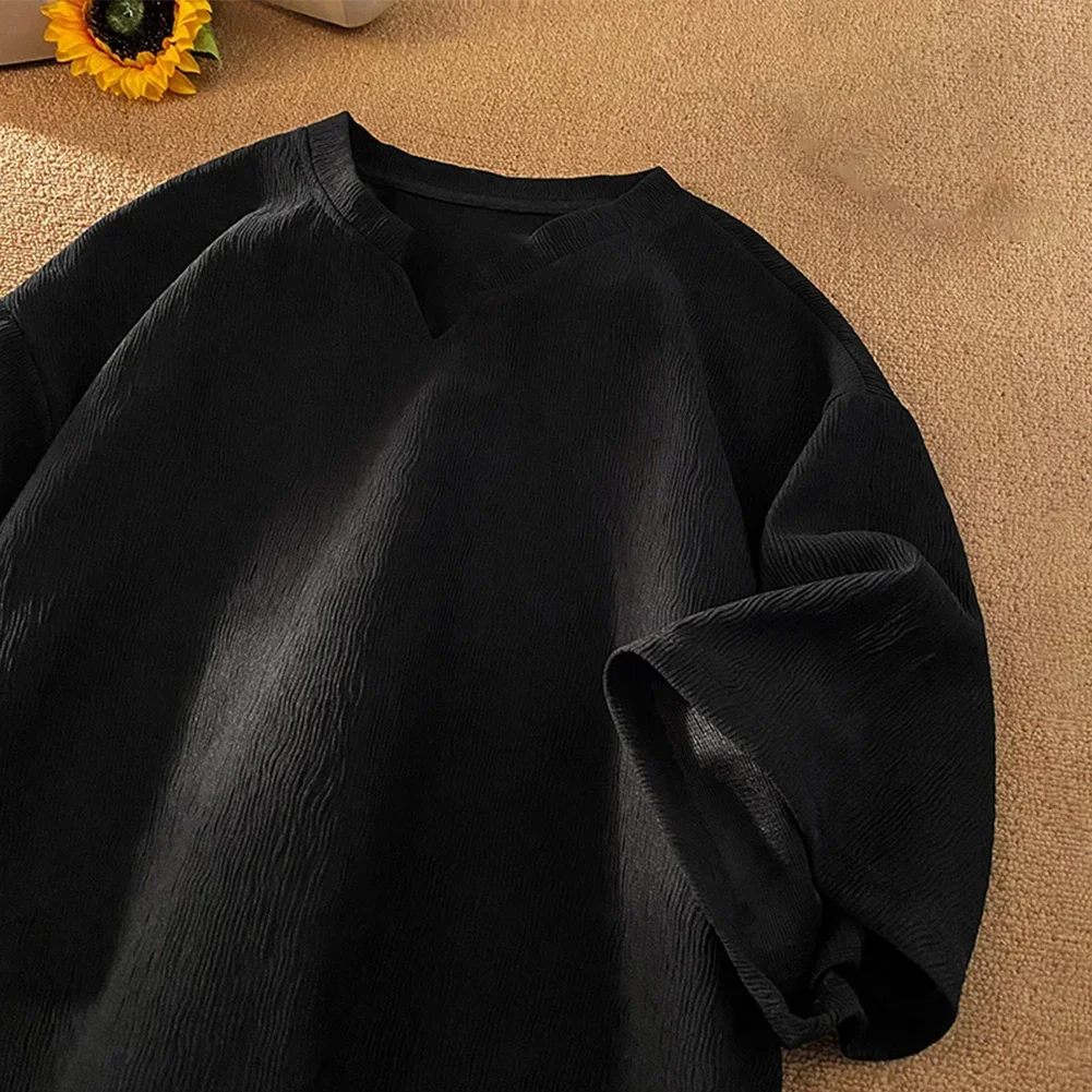 Men Half Sleeve Loose V-Neck Short Sleeve Solid All-match Korean Casual T-Shirts