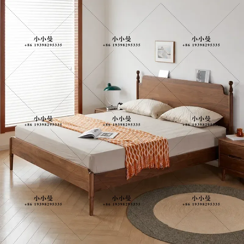 Solid Wood Black Walnut Double Bed Nordic Simple Japanese Style Bedroom Furniture North American Cherry Master Bedroom Bed