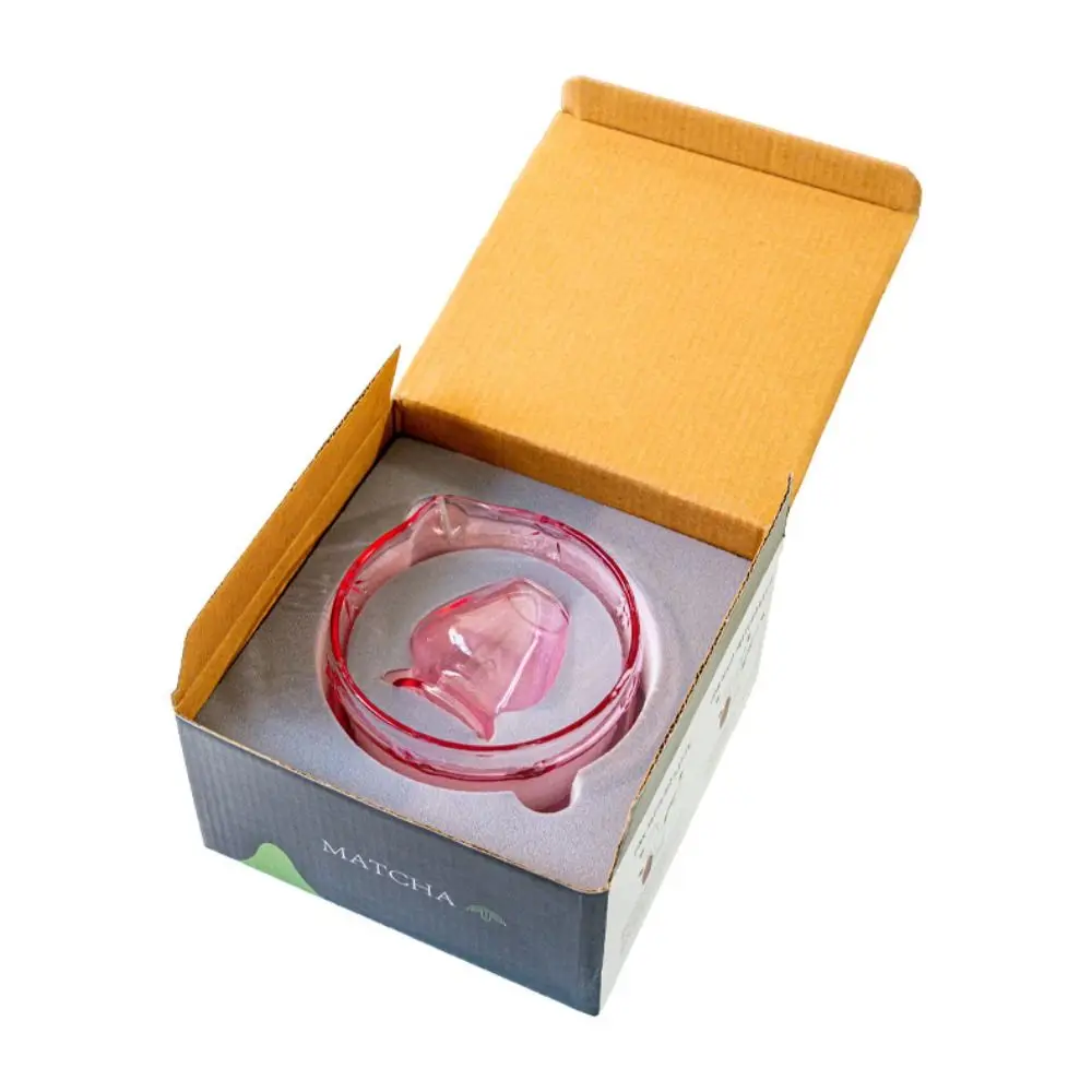 وعاء ماتشا زجاجي جديد مع فوهة صب طقم شاي ياباني أوعية شاي وردية قابلة لإعادة الاستخدام لمحبي الشاي #3