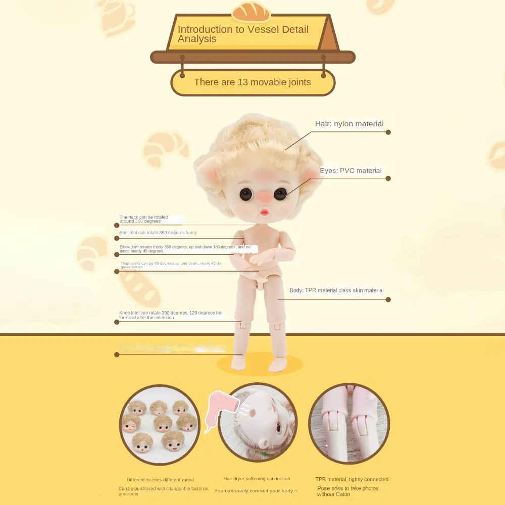 Pig Nose Big Eyes Toys Dolls Movable Joint Barista Cartoon Baker Bjd Doll Ball Jointed Body Lovely Cute Bjd Anime Doll DIY Toys