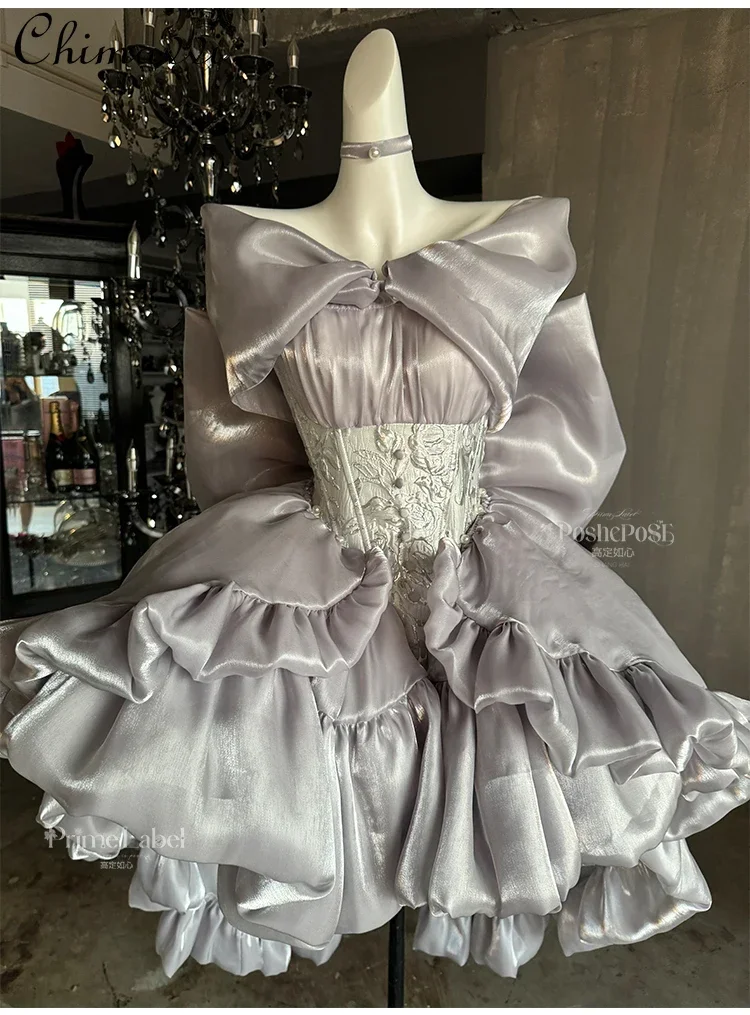 

New Sweet Girls Lolita Dress Female Elegant Short Women Dress Princess Bubble Sleeves Off-Shoulder Birthday Party Fairy Dresses