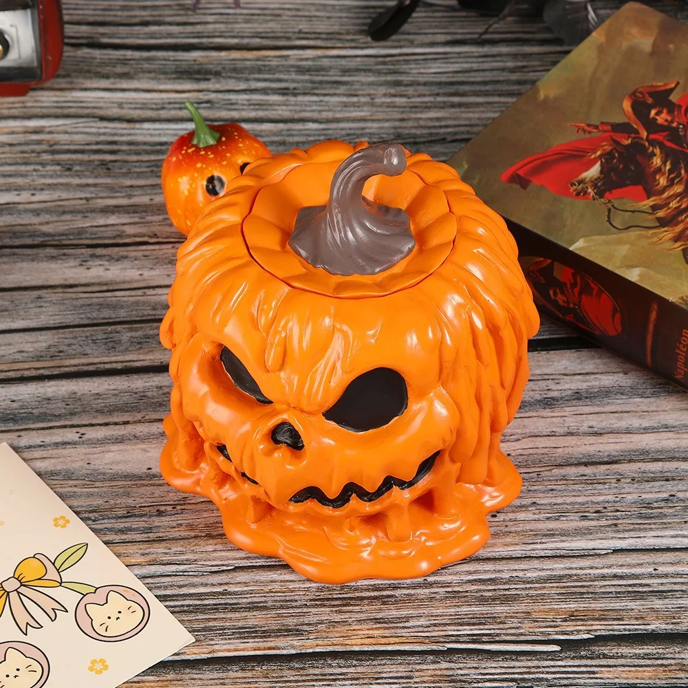 Halloween Funny Pumpkin Head Resin Ornament Cute Home Decor Mini Flower Pot