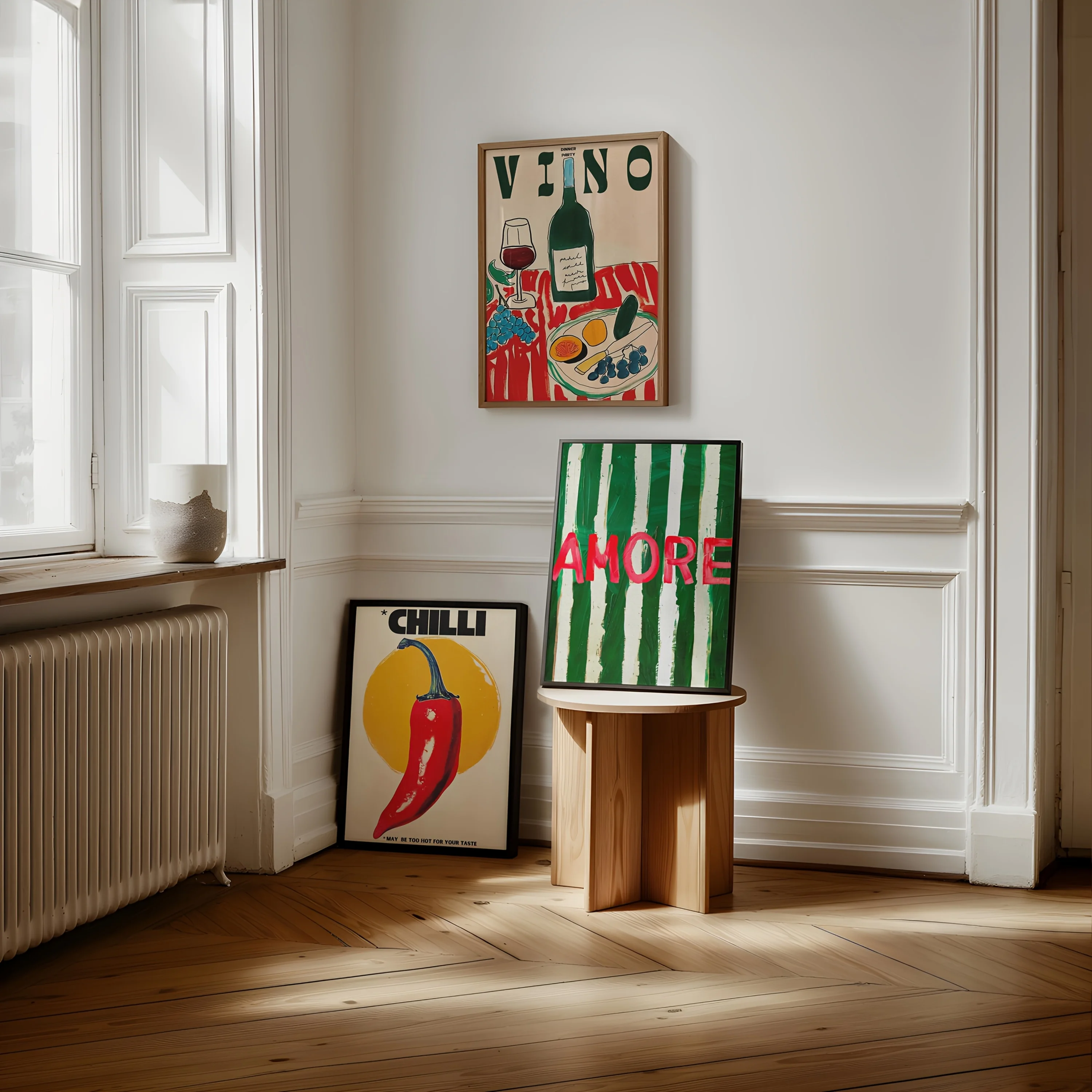 Amore الأخضر مخطط قماش الطباعة فينو كأس للنبيذ والفلفل الجدار ملصق فني غرفة المعيشة الحديثة غرفة نوم المطبخ ديكور المنزل الهدايا