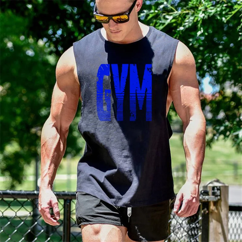 

Brand Workout Running Gym Casual Mens Tank Top Muscle Sleeveless Sporting Clothing Bodybuilding Printed Fashion Fitness Singlets