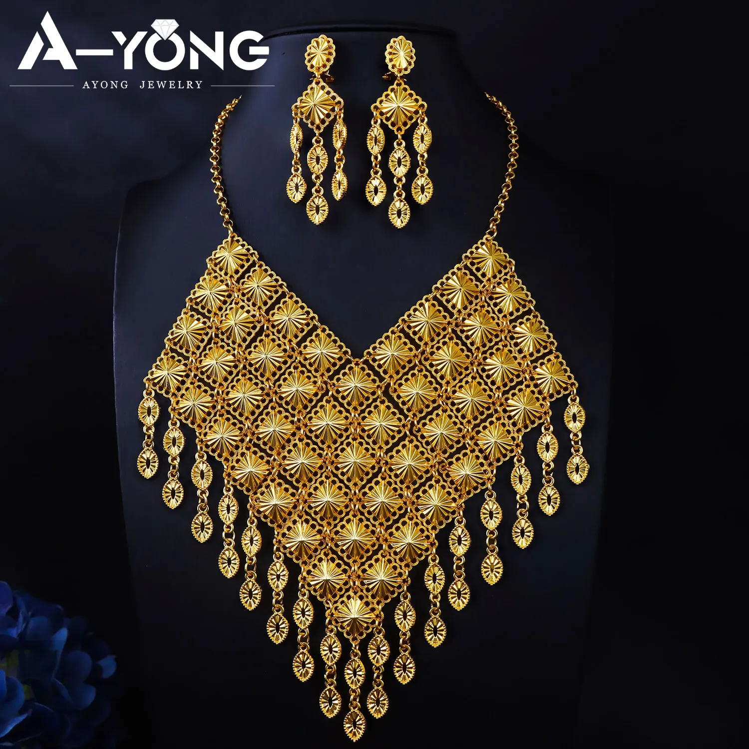 Ethiopian Gold Color Tassel Jewelry Set Nigeria Bridal Wedding Necklace Earrings Habesha Women Banquet Party Jewelrys