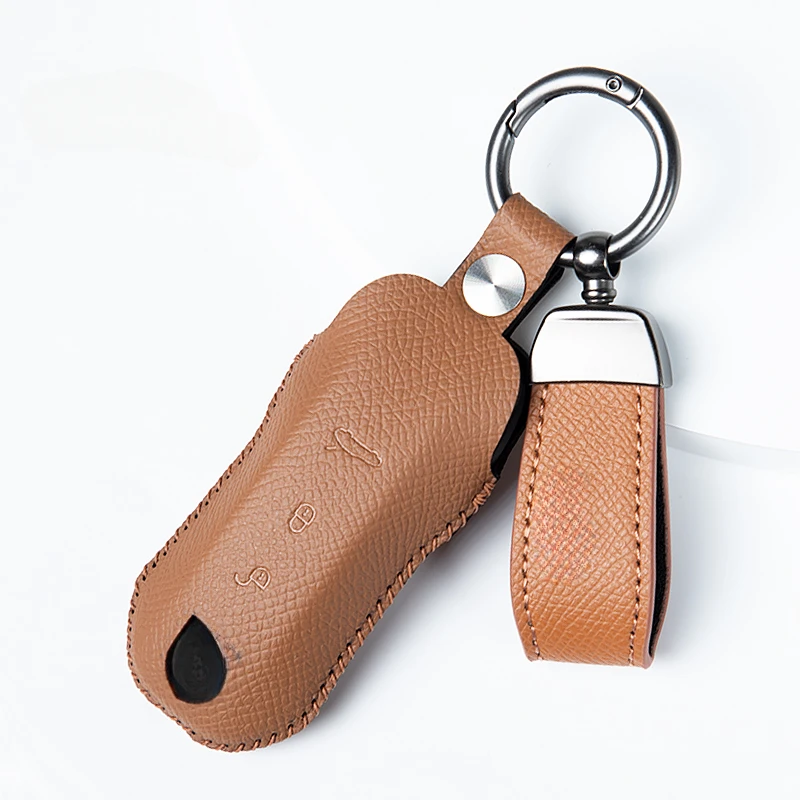 Suitable for  Porsche Taycan Macan Cayenne Simple Style Leather Car Remote Key Case Cover Anti Scratch and Wear-resistant