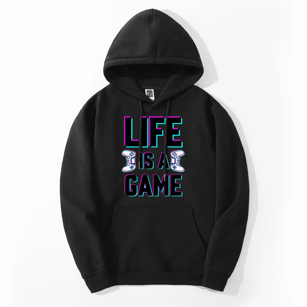 

Life Is A Game Printing Vaporwave Style 2024 Autumn Winter Men Casual Warm Hoodie Sweatshirt Casual Sweatshirts Loose Streetwear