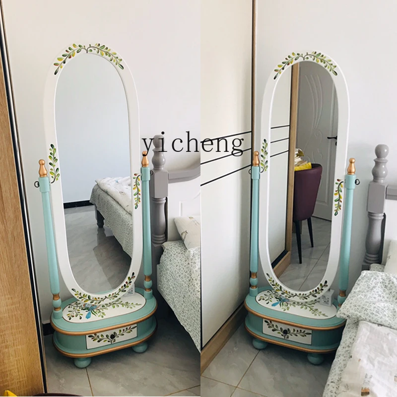 

FY American European country painted solid wood living room bedroom full body fitting mirror floor mirror