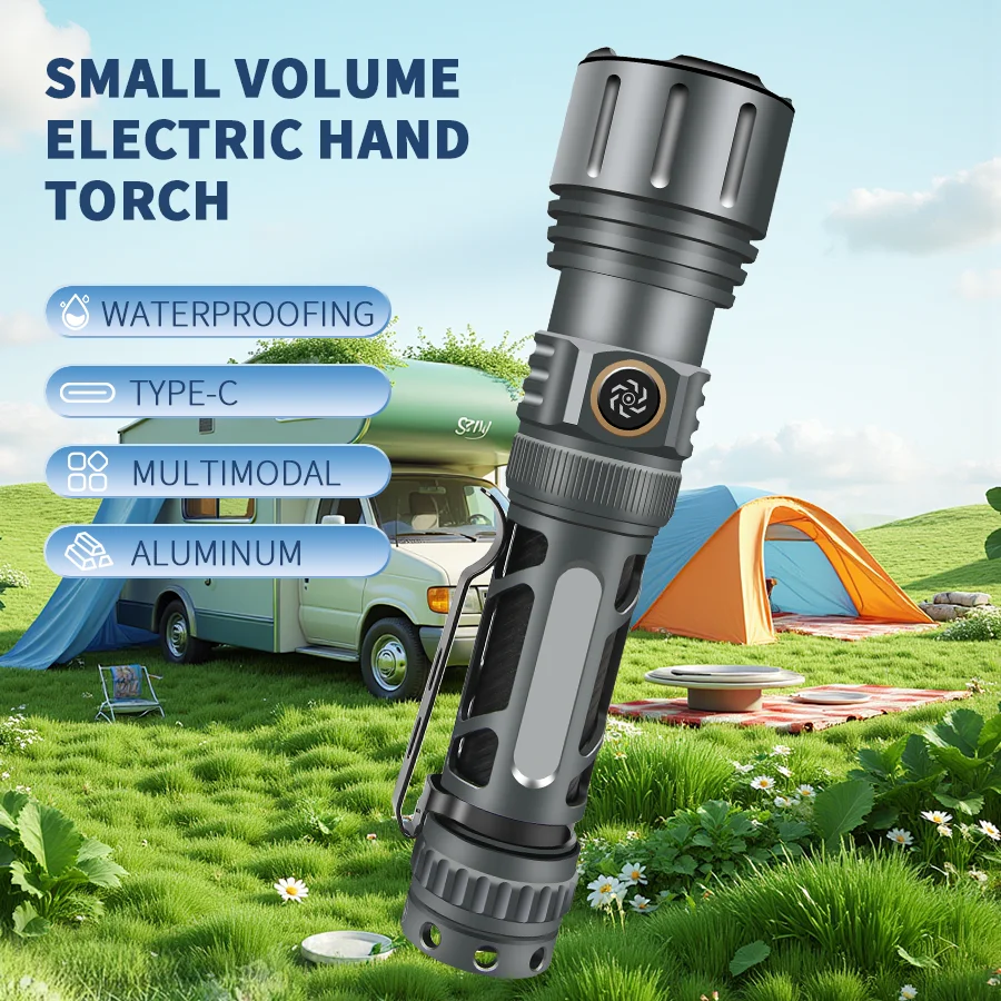 

Flashlight with Type-C Charging 5 Light Modes Zoomable Focus Aluminum Alloy IPX4 Waterproof Compact Torch for Outdoor Hiking
