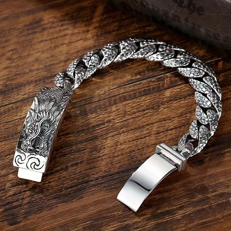 S925 Thai Silver Vintage National Style Long Brand Leading Bolt Bracelet Men's Bracelet Chain New Style Dominant Fashion