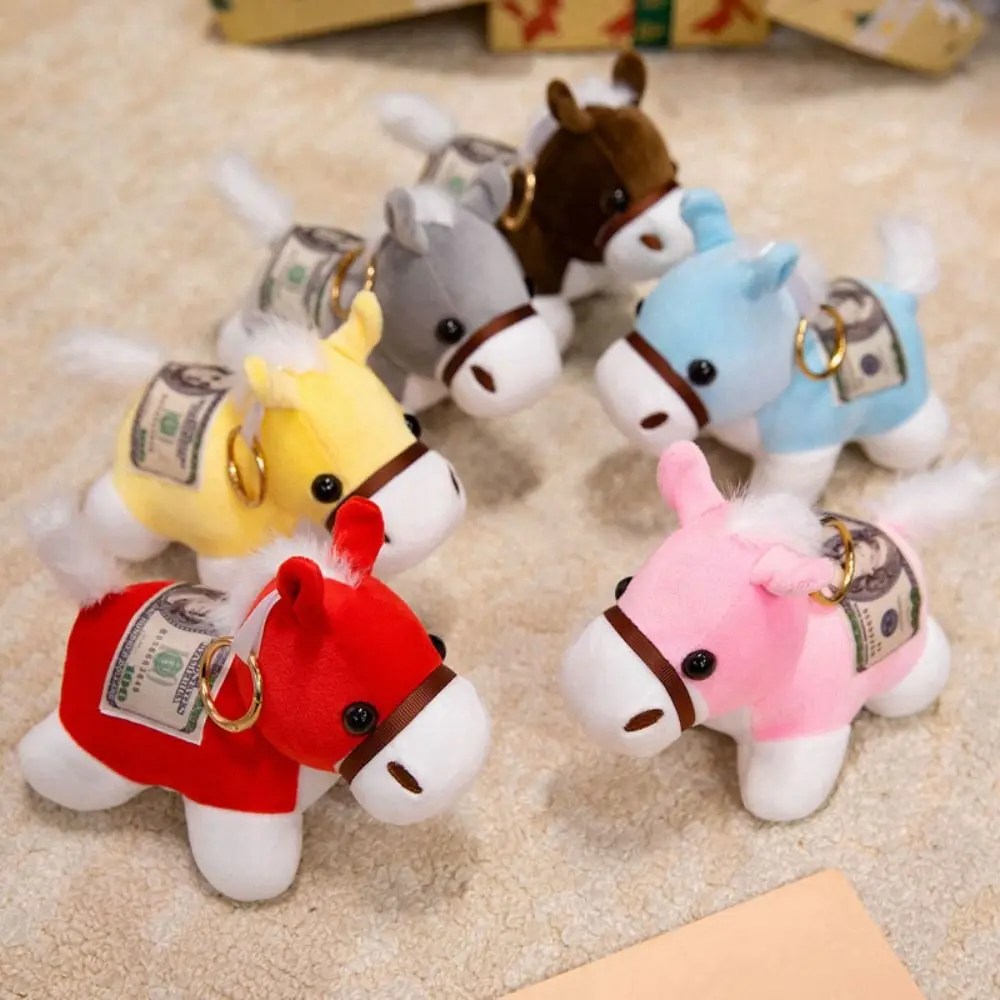 Portachiavi cavallo peluche cartone animato Copia ciondoli denaro Portachiavi animale di peluche Ornamenti di Capodanno Figurina zodiacale Pony Ciondolo zaino