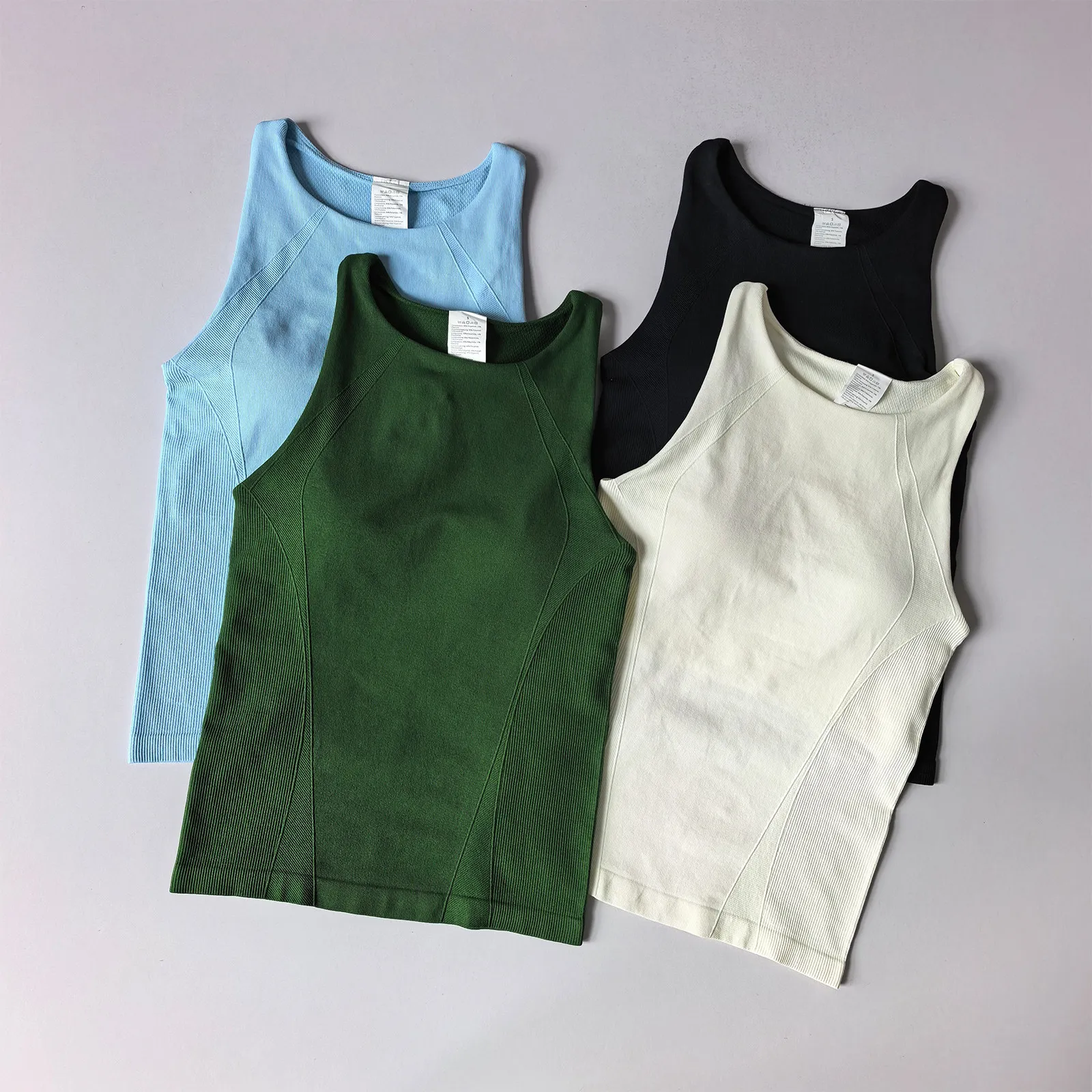 Figurbetontes, ärmelloses Yoga-Top – dehnbares, atmungsaktives Tanktop mit Falten, schnelltrocknende Sportbekleidung für Fitness, sexy, figurbetontes Sport-BH. – Detail 7
