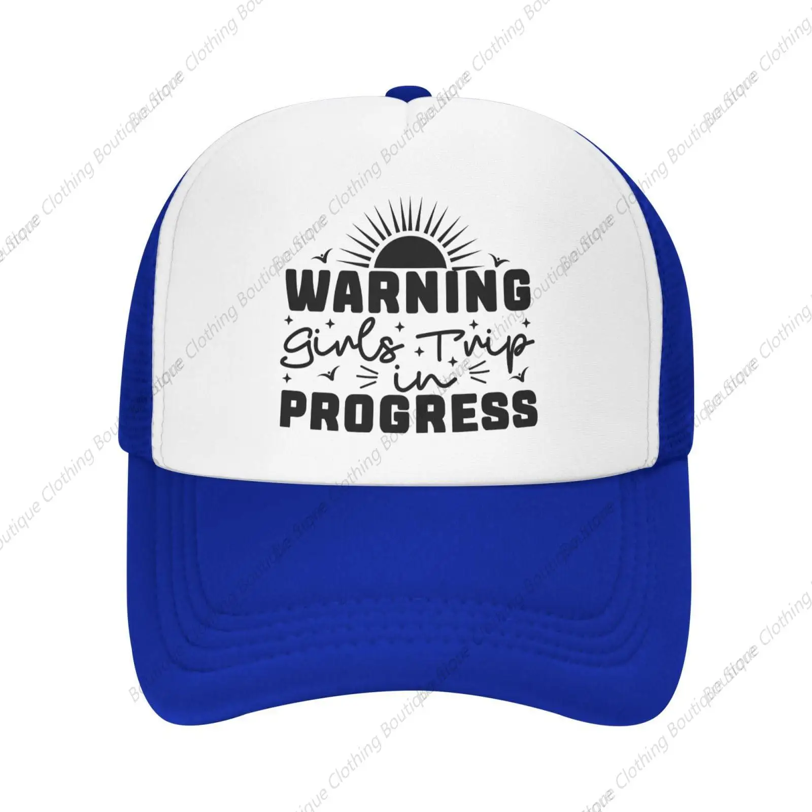 Warning Girls Trip in Progress Hat Baseball Cap Fashion Cool Summer Sun Mesh Trucker Cap Adjustable Blue