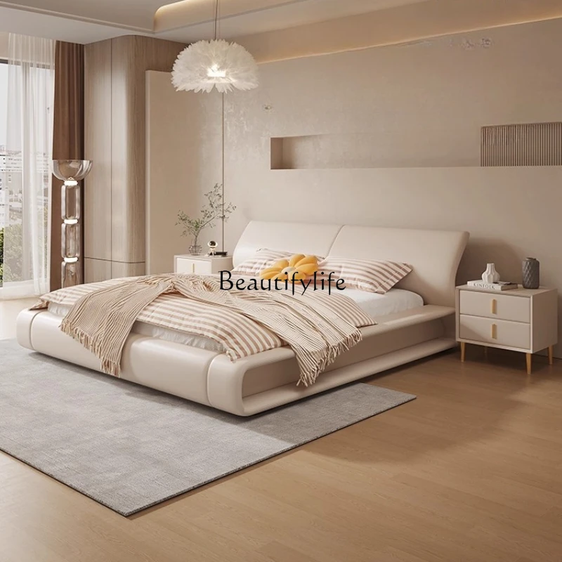 

Italian light luxury leather bed simple modern double bed master bedroom wedding bed Nordic