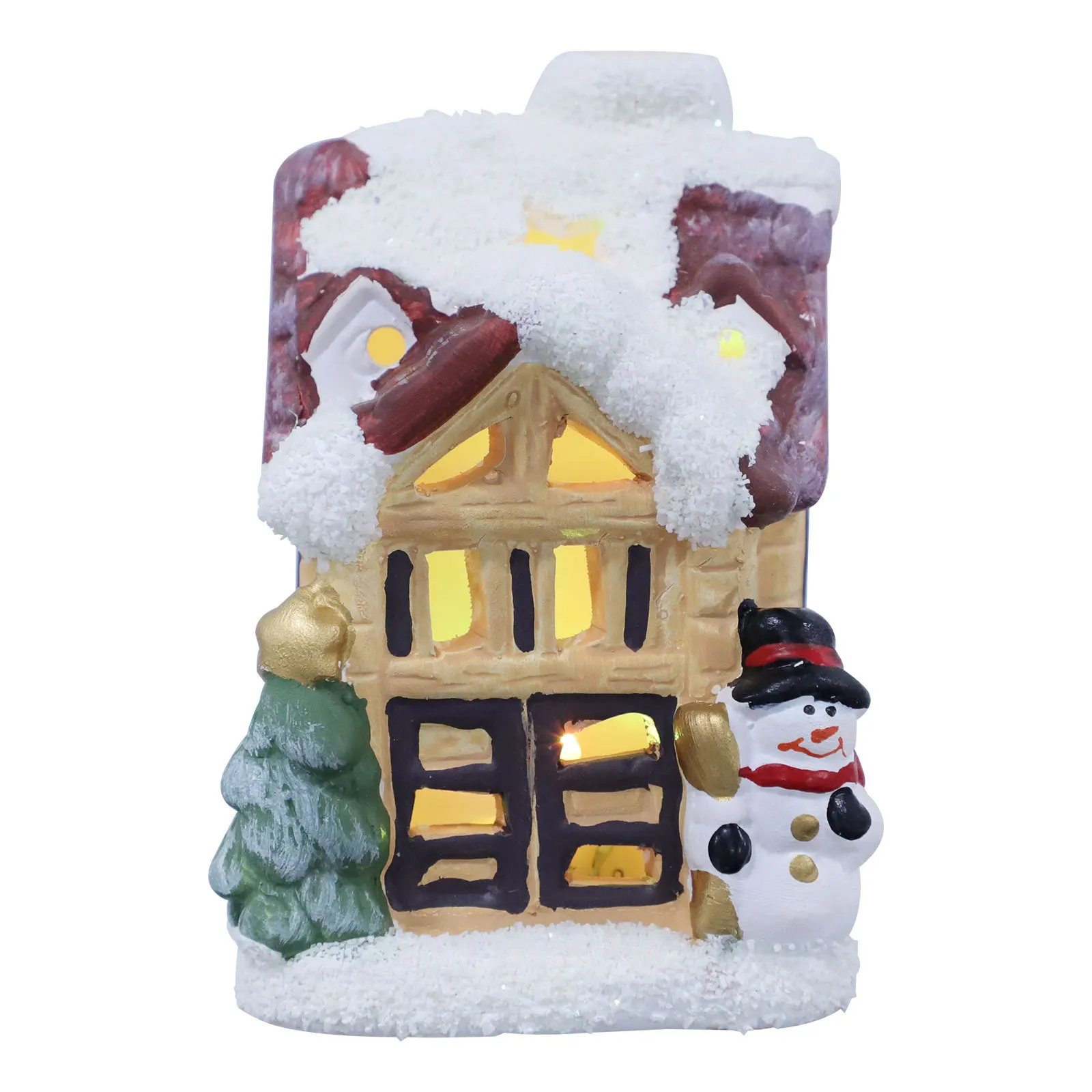 

1Pcs Delicate Xmas Hut Ornament Luminous Christmas House Lamp European Snow Scene Tabletop Decor Christmas Party Gift