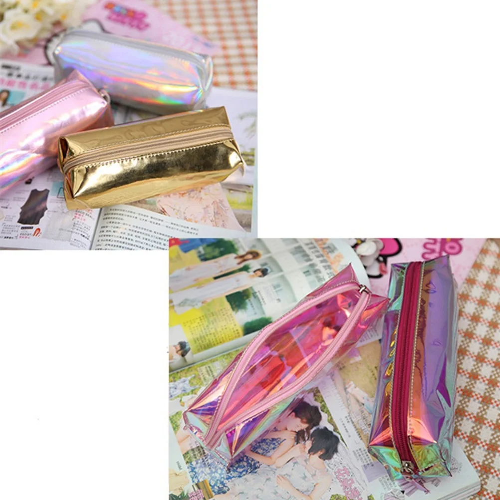 

Silver Pencil Case Glitter Pen Bag Zipper Closure Pouch for School Students Travel Portable Gift Pencil Case