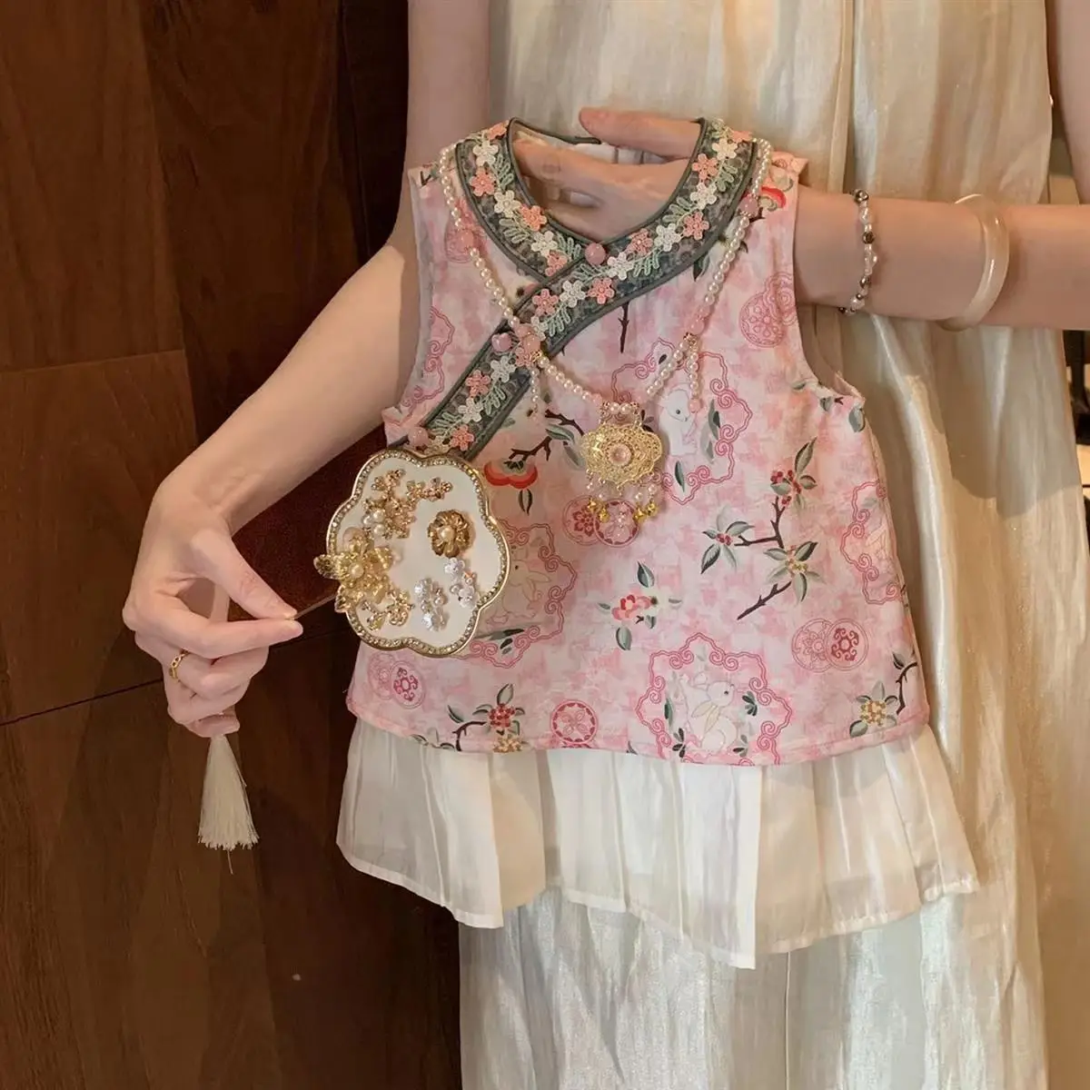 

2026 Summer Korean Style 4-9Y Girls Dress 3D Floral Pink Strap Tulle Princess Sundress for 110-130cm