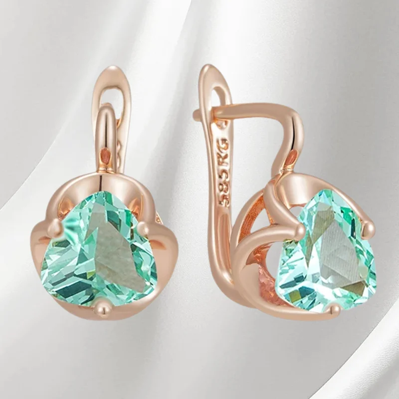 Wbmqda Shiny Light Green Stone Earrings For Women 585 Rose Gold Color Luxury Bride Wedding Jewelry Accessories