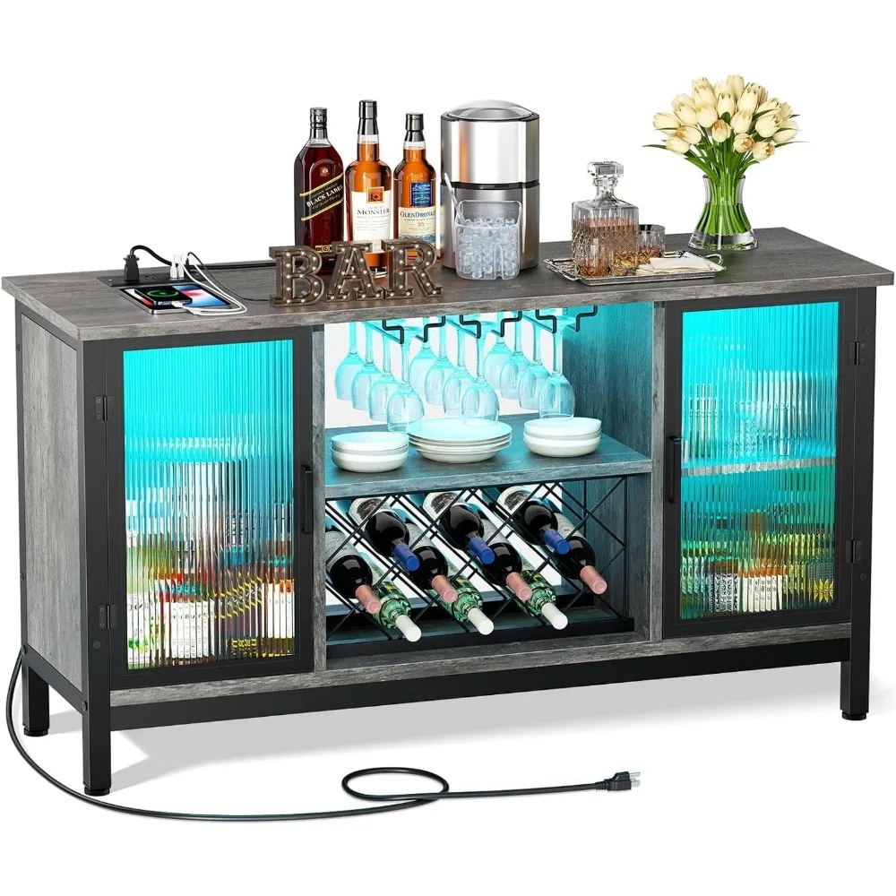 LED Bar Cabinet para licores e óculos, Premium Particle Board, Design elegante para casa