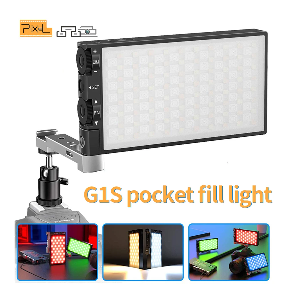 Pixel G1S RGB LED Video Light 12W Rechargeable Dimmable Panel Lights 360° Full Color Lamp for YouTube Video Shoot